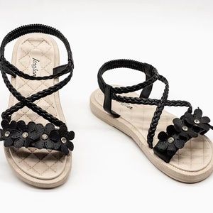 Women's Multi Flower Soft Sandals Anti Slip Water Resistant Black